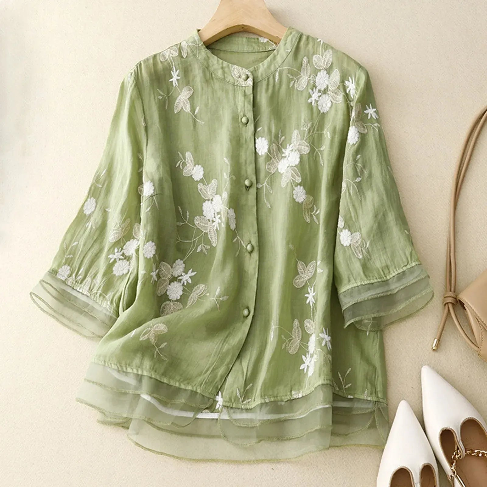 Isadora Embroidered Linen Blouse
