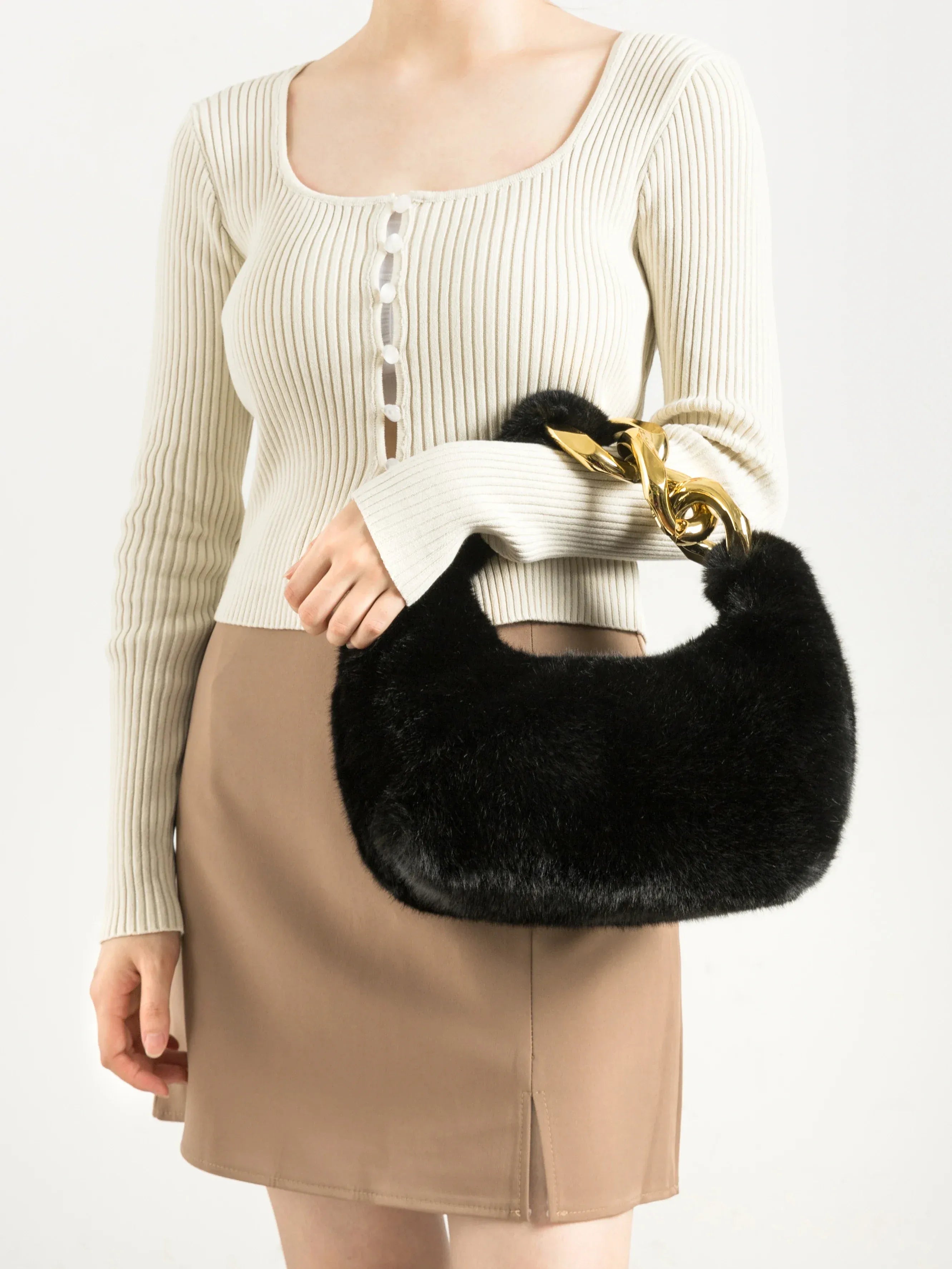 Inez Faux Fur Chain Handbag