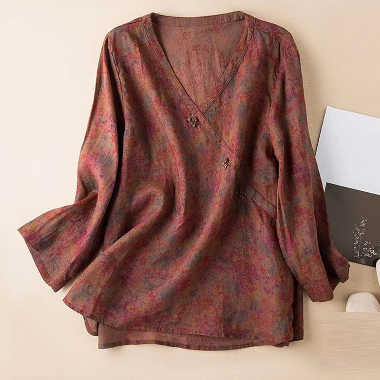 Clementine Patterned Linen Blouse
