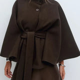 Eleanora Belted Flared-Sleeve Coat