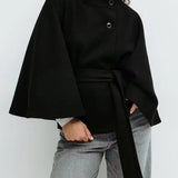Eleanora Belted Flared-Sleeve Coat