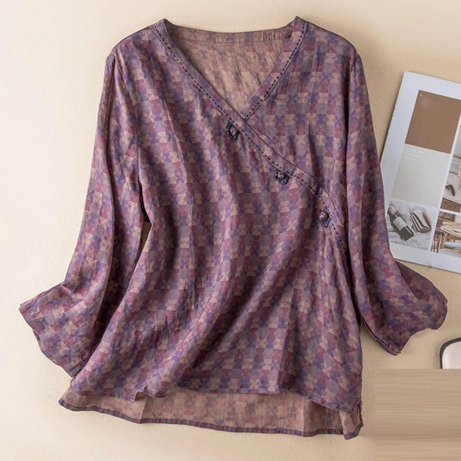 Clementine Patterned Linen Blouse