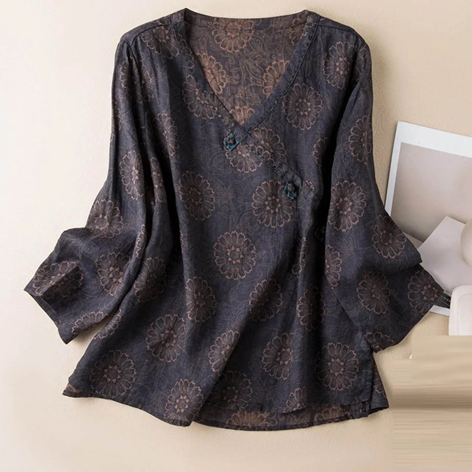 Clementine Patterned Linen Blouse