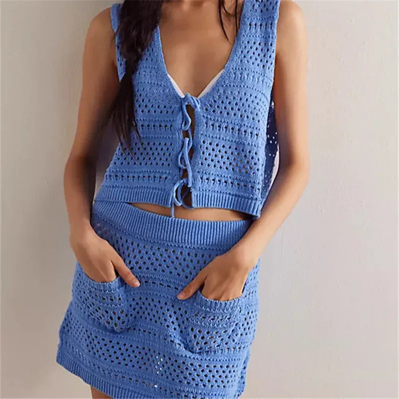 Raleigh Crochet Set with Knit Vest and Skirt