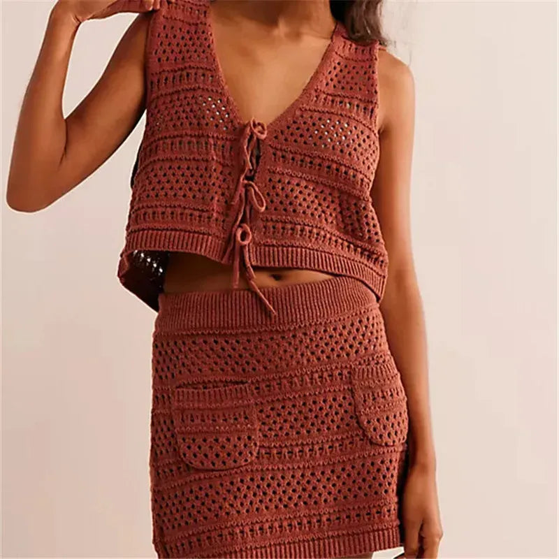 Raleigh Crochet Set with Knit Vest and Skirt