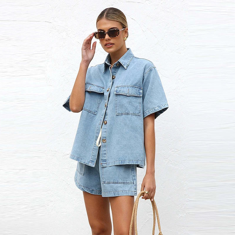 Everly Denim Short and Shirt Set