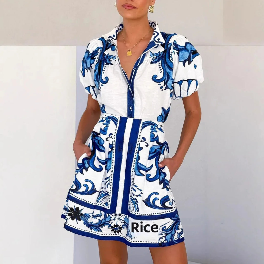 Valentina Printed Puff Sleeve Dress