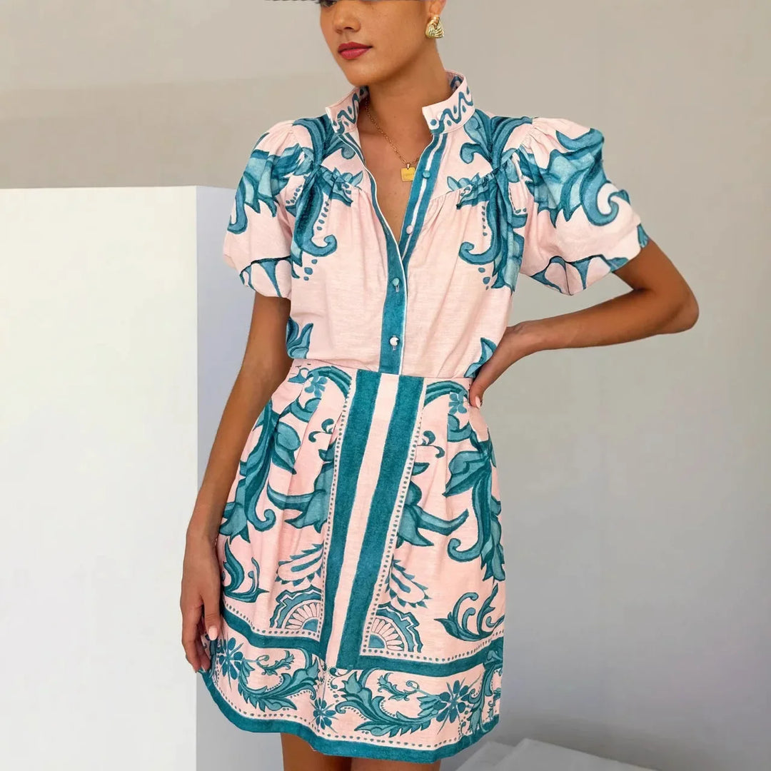 Valentina Printed Puff Sleeve Dress