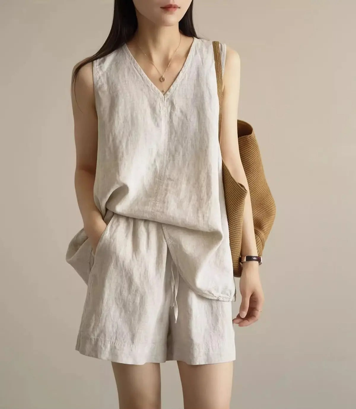 Fleur Sleeveless Linen Two-Piece Set